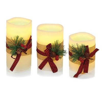 Set of 3 Wax Candles with Tartan Ribbon