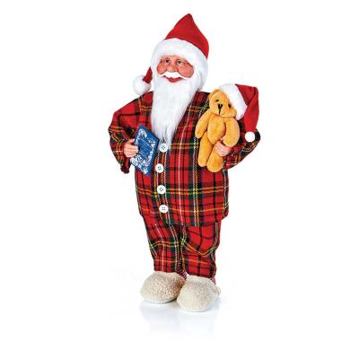 40CM Santa in Tartan Pyjamas with Bear