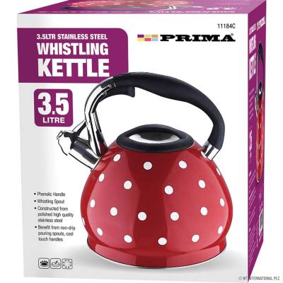 Prima Stainless Steel Whistling Kettle Red with White Dots 3.5Litres 