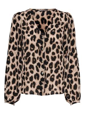 Only Sonja Long Sleeve Button Blouse - Leopard