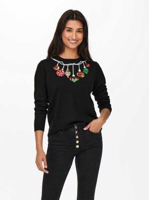 Only Christmas Pullover Knit - Black with Baubles