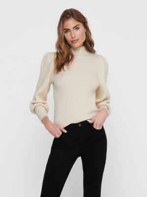 Only Katia Long Sleeve Highneck Knitted Pullover - Cream