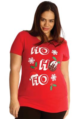Ho HO Ho Christmas Pudding T-Shirt - Red