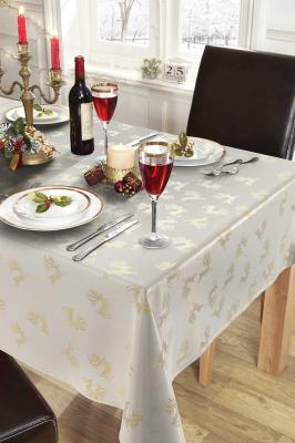 Reindeer Jacquard Table Cloth & Runner - Cream/Gold 60 X 80
