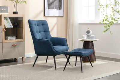 Katelyn Accent Chair with Stool Denim