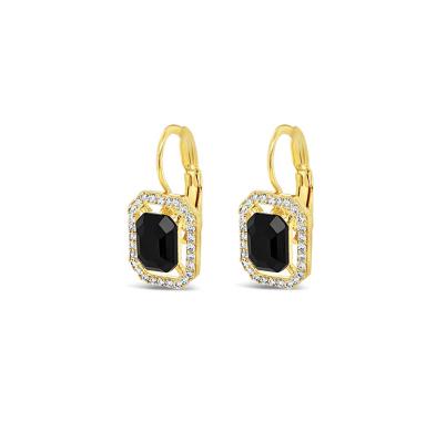 Absolute French Clip Rectangle Earring - Jet Crystal/Yellow Gold