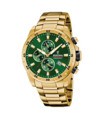 Festina Gents Gold Green Dial Watch