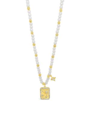 Absolute Necklace with Rectangle Pendant - Pearl/Gold