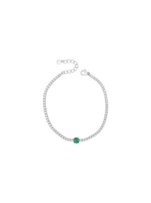 Absolute Tennis Bracelet with Centre Stone Emerald - Sterling Silver