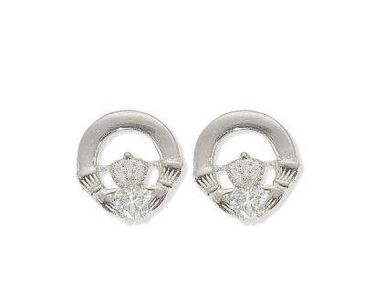 Sterling Silver Claddagh Cz Earrings