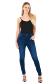 Ladies High Waisted Double Button Jeans - Mid Wash Blue